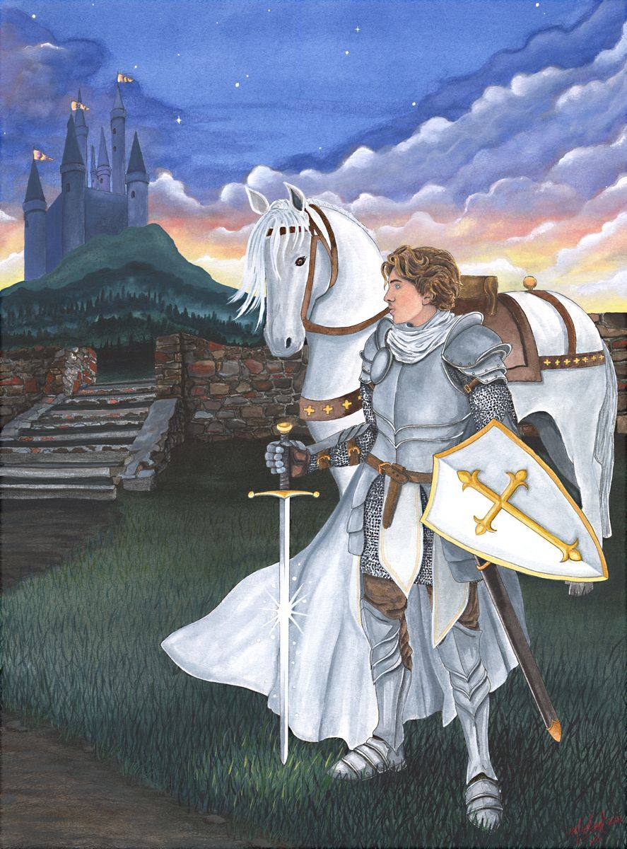 The White Knight, an original fantasy watercolor painting by Michael Lombardi