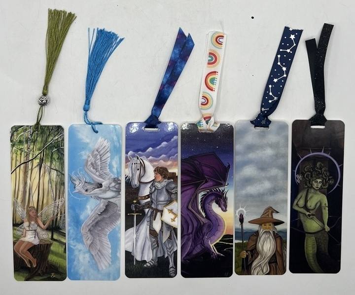 Fan of hand-finished bookmarks featuring Michael Lombardi fantasy artwork