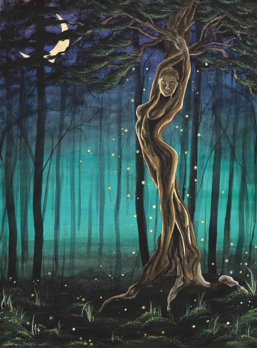 The Dryad, an original fantasy watercolor painting by Michael Lombardi