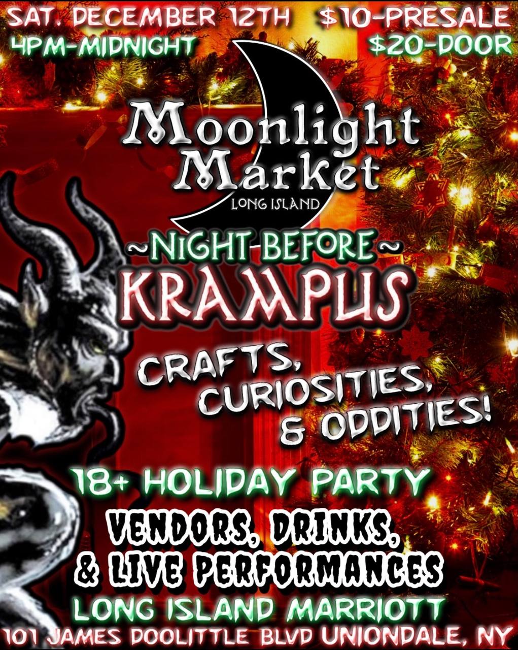 Flyer for Moonlight Market: Night Before Krampus, hosted by El Churro Entertainment