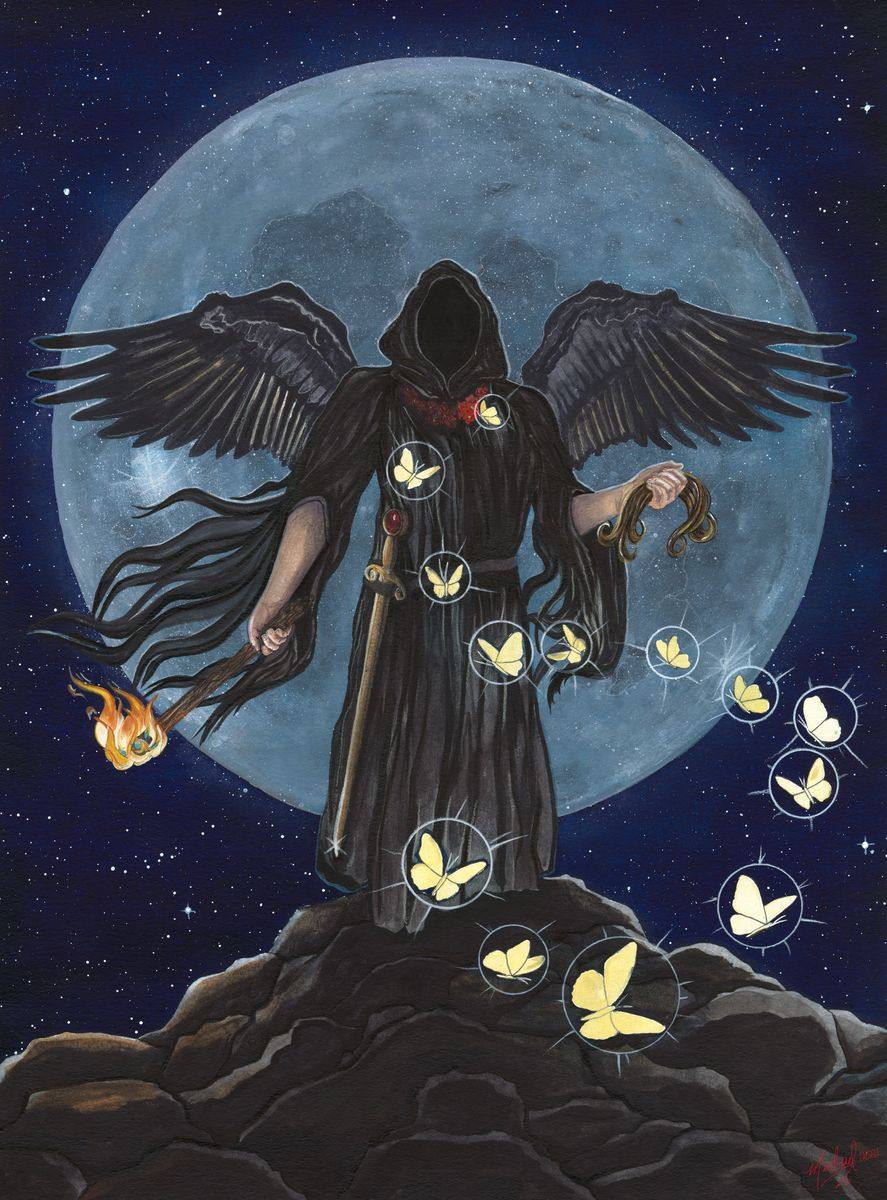 Thanatos, an original fantasy watercolor painting by Michael Lombardi