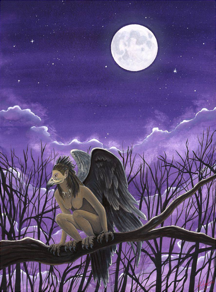 The Harpy, an original fantasy watercolor painting by Michael Lombardi