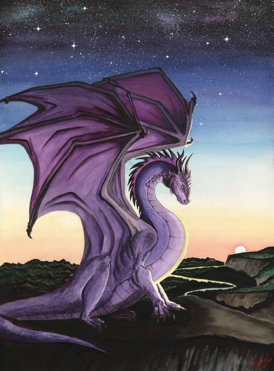 The Dragon, an original fantasy watercolor painting by Michael Lombardi