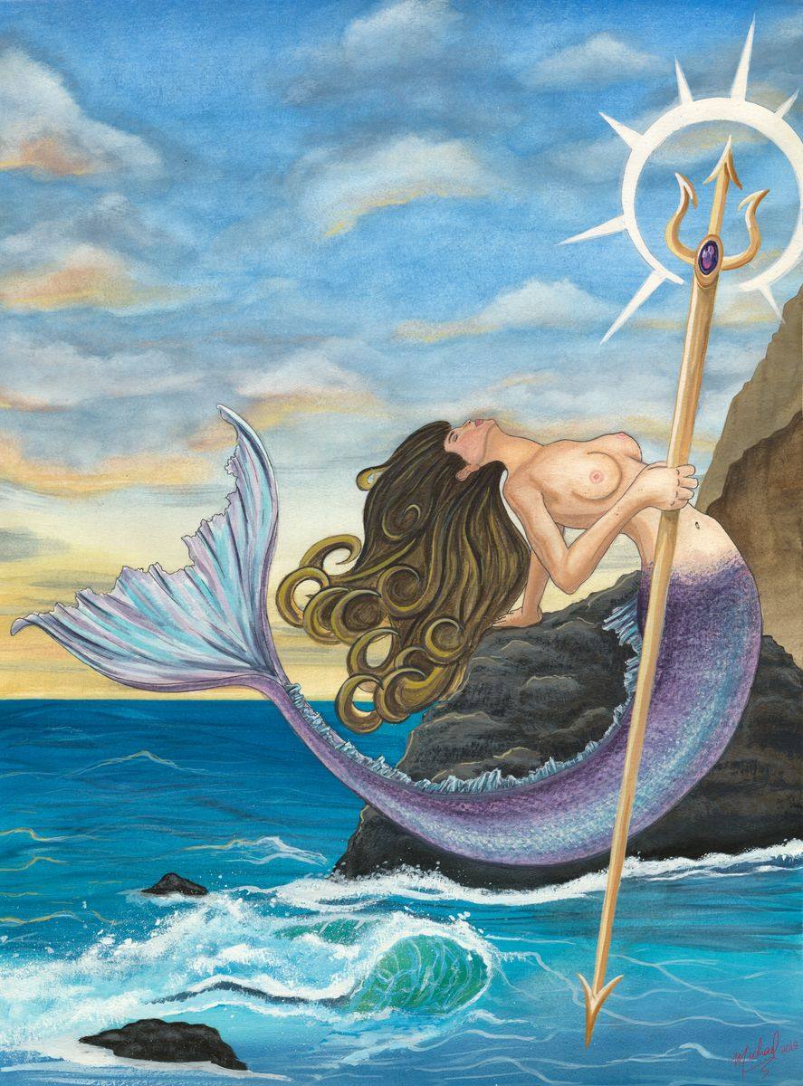 The Mermaid, an original fantasy watercolor painting by Michael Lombardi