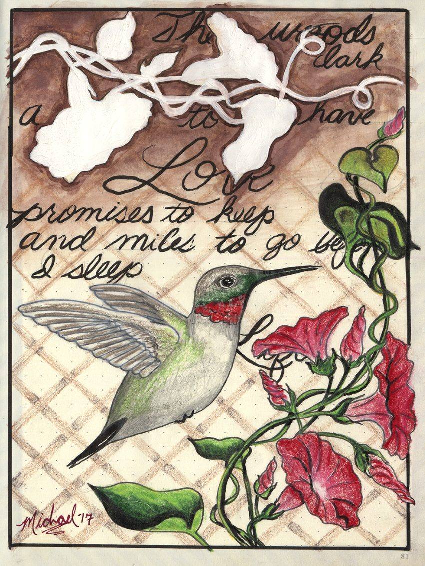 Hummingbird, an original colored pencil and mixed media artwork by Michael Lombardi