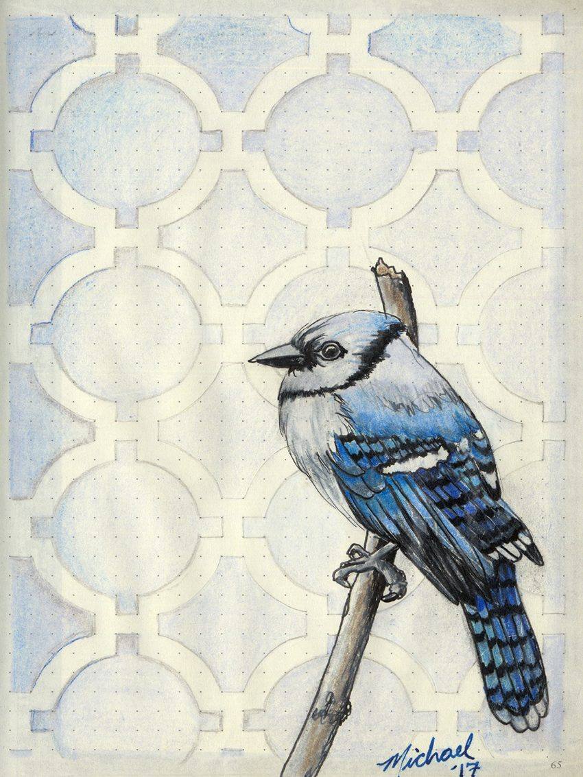Blue Jay, an original colored pencil and mixed media artwork by Michael Lombardi